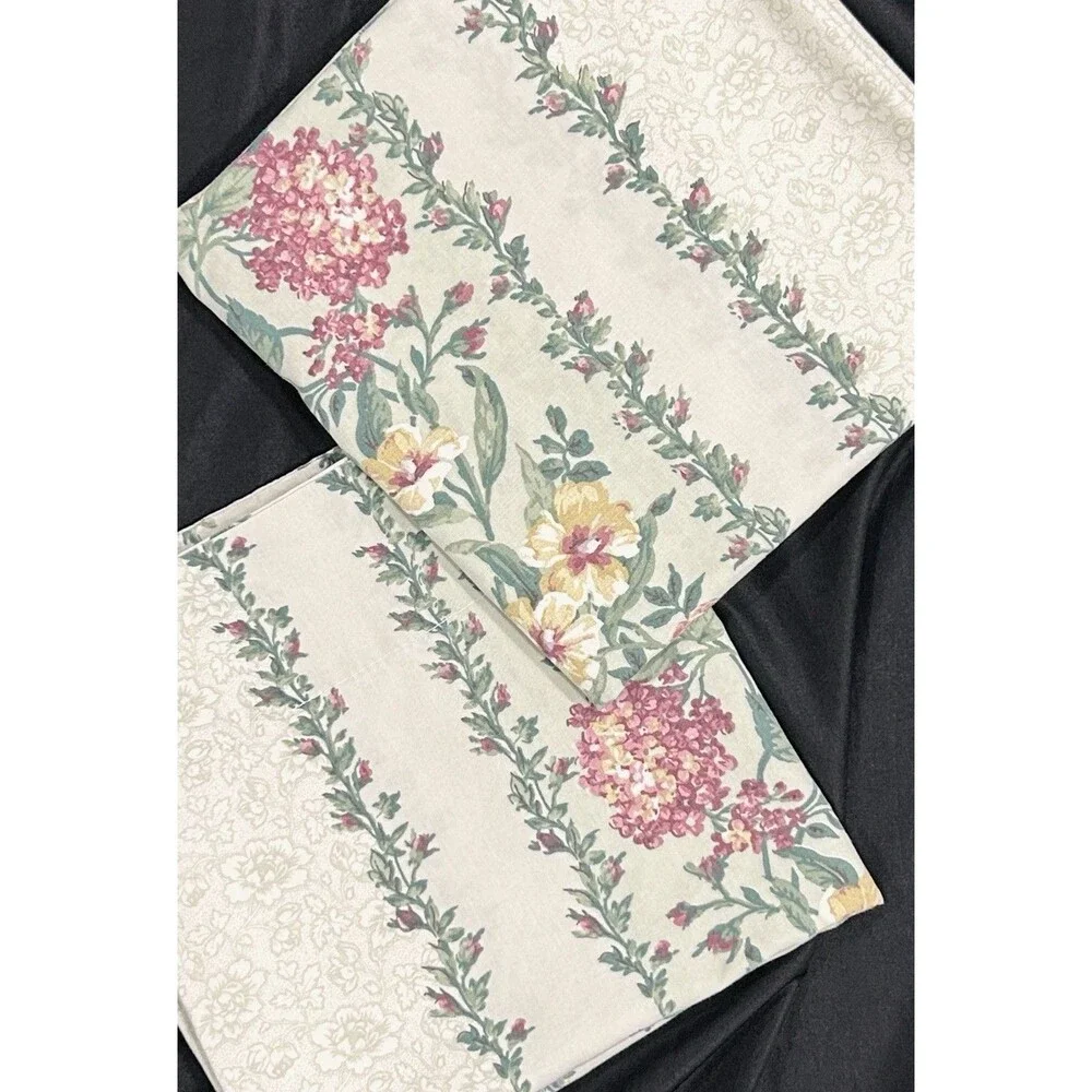 Vintage King Pillowcase Set Dan River Floral Percale Pinks Roses Vines READ